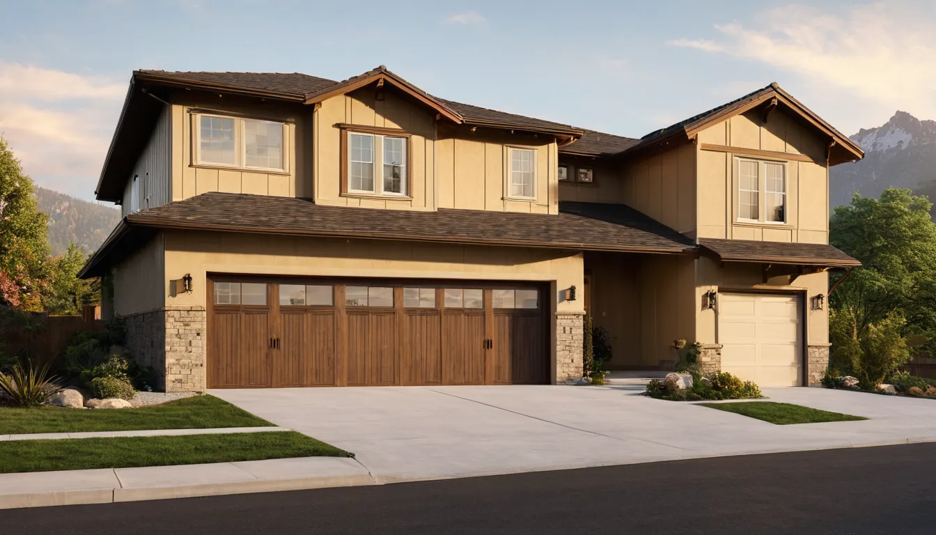 A residential garage door on a Denver home in warm daylight